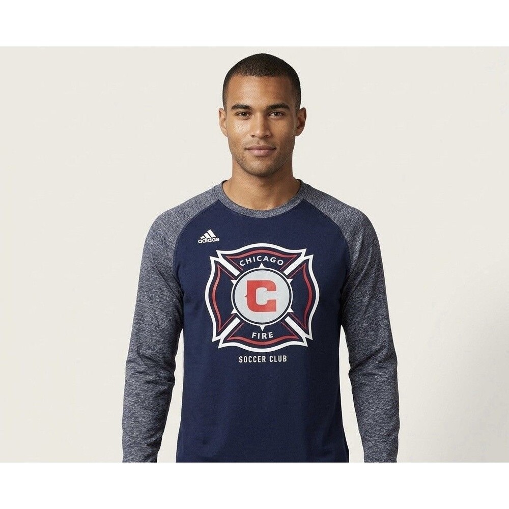 Adidas Men's Chicago Fire FC MLS Ultimate Tee Climalite Long Sleeve Shirt Size M